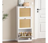 Skokliz Zapatero Estrecho Blanco con 3 Solapas Mueble Zapatero Entrada Recibidor, Armario Zapateros Estrecho de Madera para Pasillo Estrecho y Entrada, 51x22.5x122cm, Blanco