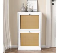 Skokliz Zapatero Estrecho con 2 Solapas Mueble Zapatero Entrada Recibidor, Armario Zapateros Estrecho de Madera para Pasillo Estrecho y Entrada, 51x23x84cm, Blanco