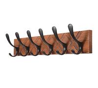 SKOLOO Barra para ropa de madera - 44 cm, diseño grabado, percha de pared estable con 6 ganchos, para colgar ropa, abrigos, sombreros, chaquetas, bufandas, mochila, barra de ganchos de madera color