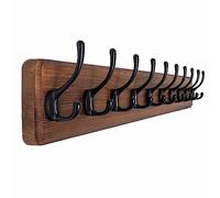 SKOLOO Gran perchero rústico de pared, de 98 cm de largo, fabricado en pino macizo, 10 ganchos para colgar ropa, albornoces, toallas, abrigos, mochilas, marrón