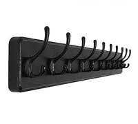 SKOLOO Gran perchero rústico de pared, de 98 cm de largo, fabricado en pino macizo, 10 ganchos para colgar ropa, albornoces, toallas, abrigos, mochilas,negro