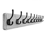 SKOLOO Gran perchero rústico de pared, de 98 cm de largo, fabricado en pino macizo, 10 ganchos para colgar ropa, albornoces, toallas, abrigos, mochilas,blanco rancio