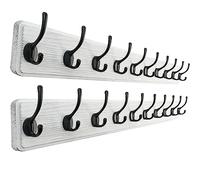 SKOLOO Gran perchero rústico de pared, de 98 cm de largo, paquete de 2, fabricado en pino macizo, 10 ganchos para colgar ropa, albornoces, toallas, abrigos, mochilas,blanco rancio