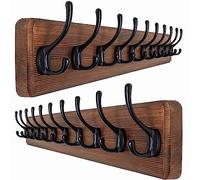 SKOLOO Gran perchero rústico de pared, de 98 cm de largo, paquete de 2, fabricado en pino macizo, 10 ganchos para colgar ropa, albornoces, toallas, abrigos, mochilas, marrón