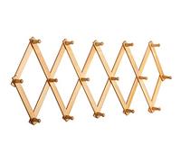 SKOLOO Perchero de pared de acordeón con 16 ganchos, moderno perchero expandible para pared, madera maciza, color natural