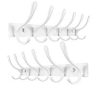 SKOLOO Perchero de pared resistente, 6 ganchos, en acero inoxidable, paquete de 2, ganchos robustos para colgar ropa, abrigos, sombreros, blanco