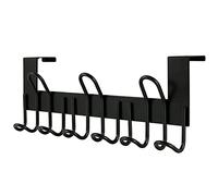 SKOLOO Perchero Puerta, Colgador Puerta en Acero Inoxidable con 9 Ganchos, Ganchos de Perchero para Dormitorio Baño Pasillo y Cocina (Negro, Puerta Espesor Menos de 4.5 cm)