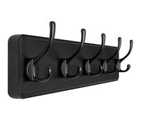 SKOLOO Perchero rústico de pared, de 44 cm de largo, fabricado en pino macizo, 5 ganchos para colgar ropa, albornoces, toallas, abrigos, mochilas,negro