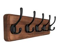 SKOLOO Perchero rústico de pared, de 44 cm de largo, fabricado en pino macizo, 5 ganchos para colgar ropa, albornoces, toallas, abrigos, mochilas, marrón