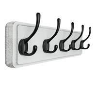 SKOLOO Perchero rústico de pared, de 44 cm de largo, fabricado en pino macizo, 5 ganchos para colgar ropa, albornoces, toallas, abrigos, mochilas,blanco rancio