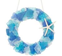 SKOOLOVE Corona de cristal de mar - Corona de playa hecha a mano de 21,5 cm, estilo costero, coronas de decoración navideña para decoración del hogar, puerta, ventana, armario de cocina, silla y pared
