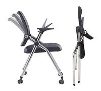 SKORDO Silla de oficina plegable negra con ruedas, silla de escritorio ergonómica y cómoda con asiento y brazos acolchados de cuero, silla plegable para oficina en casa