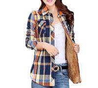 SkotO Camisa de manga larga para mujer, a cuadros, chaqueta de forro polar, sudadera de franela de manga larga, blusas con botones, blusas de invierno, chaqueta de invierno para entrenamiento al aire