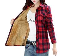 SkotO Camisa de manga larga para mujer, a cuadros, chaqueta de forro polar, sudadera de franela de manga larga, blusas con botones, blusas de invierno, chaqueta de invierno para entrenamiento al aire