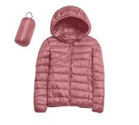 SkotO Chaqueta cálida y ligera de plumas para mujer, chaqueta deportiva de entretiempo con puños, acolchada, corta, plegable, de invierno y otoño, con capucha, de algodón con cremallera y manga larga,
