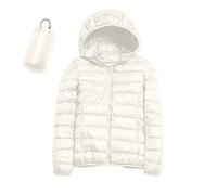 SkotO Chaqueta cálida y ligera de plumas para mujer, chaqueta deportiva de entretiempo con puños, acolchada, corta, plegable, de invierno y otoño, con capucha, de algodón con cremallera y manga larga,