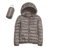SkotO Chaqueta cálida y ligera de plumas para mujer, chaqueta deportiva de entretiempo con puños, acolchada, corta, plegable, de invierno y otoño, con capucha, de algodón con cremallera y manga larga,
