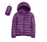 SkotO Chaqueta cálida y ligera de plumas para mujer, chaqueta deportiva de entretiempo con puños, acolchada, corta, plegable, de invierno y otoño, con capucha, de algodón con cremallera y manga larga,