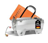 SKOTTI Barbacoa de Gas, Parrilla Plegable Pequeña y Portátil para Camping con Cartuchos de Gas, Ideal para camping, festivales o balcones, Hornillo enchufable para asar y cocinar a la parrilla