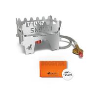 SKOTTI Booster - Hornillo de gas mini, 2,1 kW, plegable y portátil, ideal para cocinar y freír, cocina de gas propano, hornillo de camping pequeño, hornillo de gas para camping para senderismo y