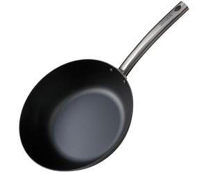SKOTTSBERG Wok de acero al carbono, diámetro de 28 cm, precocido y sin PFAS, base de 2,5 mm, resistente al calor y a los arañazos, para inducción, gas, vitrocerámica, parrilla y horno