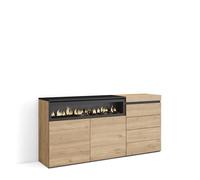 Skraut Home | Aparador | con Almacenamiento | 157x75x35 cm | Dormitorio, habitación | Chimenea eléctrica | Cómoda, Cajonera | Estilo Moderno | Roble
