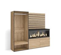 Skraut Home | Aparador | con Almacenamiento | 167x145x35 cm | Dormitorio, habitación | Chimenea eléctrica XXL | Vestidor Abierto | Estilo Moderno | Roble