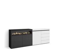 Skraut Home | Aparador | con Almacenamiento | 207x75x35 cm | Dormitorio, habitación | Chimenea eléctrica | Cómoda, Cajonera | Estilo Moderno | Blanco