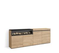 Skraut Home | Aparador | con Almacenamiento | 207x75x35 cm | Dormitorio, habitación | Chimenea eléctrica | Cómoda, Cajonera | Estilo Moderno | Roble