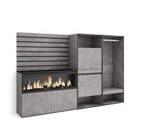 Skraut Home | Aparador | con Almacenamiento | 227x145x35 cm | Dormitorio, habitación | Chimenea eléctrica XXL | Zapatero | Vestidor Abierto | Estilo Moderno | Cemento