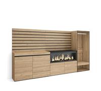 Skraut Home | Aparador | con Almacenamiento | 274x145x35 cm | Dormitorio, habitación | Chimenea eléctrica XXL | Cómoda, Cajonera | Vestidor Abierto | Estilo Moderno | Roble