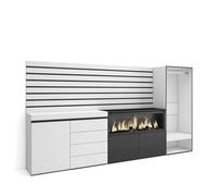 Skraut Home | Aparador | con Almacenamiento | 274x145x35 cm | Dormitorio, habitación | Chimenea eléctrica XXL | Cómoda, Cajonera | Vestidor Abierto | Estilo Moderno | Blanco