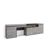 Skraut Home | Aparador | con Almacenamiento | 277x75x35 cm | Dormitorio, habitación | Chimenea eléctrica | Cómoda, Cajonera | Tocador | Estilo Moderno | Cemento