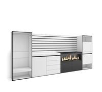 Skraut Home | Aparador | con Almacenamiento | 334x145x35 cm | Dormitorio, habitación | Chimenea eléctrica XXL | Cómoda, Cajonera | Zapatero | Vestidor Abierto | Estilo Moderno | Blanco
