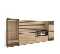 Skraut Home | Aparador | con Almacenamiento | 334x145x35 cm | Dormitorio, habitación | Chimenea eléctrica XXL | Cómoda, Cajonera | Zapatero | Vestidor Abierto | Estilo Moderno | Roble