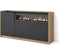 Skraut home Aparador efecto madera negro y roble 156x37x80cm chimenea efecto fuego