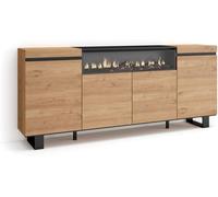 Skraut home Aparador efecto madera roble y negro 200x35x87cm chimenea efecto fuego