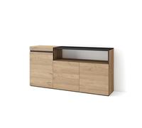 Skraut Home | Aparadores para salón | Gran Capacidad de almacenaje | 150x75x35cm | 3 Puertas | Armario, Zapatero | Estilo Moderno | Roble y Negro