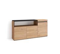 Skraut Home | Aparadores para salón | Gran Capacidad de almacenaje | 150x75x35cm | 3 Puertas | Armario, Zapatero | Estilo Moderno | Roble y Negro