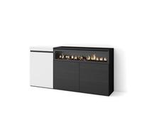 Skraut Home | Aparadores para salón | Gran Capacidad de almacenaje | 150x75x35cm | 3 Puertas | Chimenea eléctrica | Estilo Moderno | Blanco y Negro