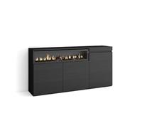 Skraut Home | Aparadores para salón | Gran Capacidad de almacenaje | 150x75x35cm | 3 Puertas | Chimenea eléctrica | Estilo Moderno | Negro