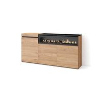 Skraut Home | Aparadores para salón | Gran Capacidad de almacenaje | 150x75x35cm | 3 Puertas | Chimenea eléctrica | Estilo Moderno | Roble y Negro