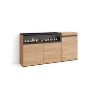Skraut Home | Aparadores para salón | Gran Capacidad de almacenaje | 150x75x35cm | 3 Puertas | Chimenea eléctrica | Estilo Moderno | Roble y Negro
