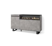Skraut Home | Aparadores para salón | Gran Capacidad de almacenaje | 150x87x35cm | 3 Puertas | Chimenea eléctrica | Diseño Industrial | Estilo Moderno | Cemento