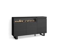 Skraut Home | Aparadores para salón | Gran Capacidad de almacenaje | 150x87x35cm | 3 Puertas | Chimenea eléctrica | Diseño Industrial | Estilo Moderno | Negro