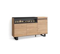 Skraut Home | Aparadores para salón | Gran Capacidad de almacenaje | 150x87x35cm | 3 Puertas | Chimenea eléctrica | Diseño Industrial | Estilo Moderno | Roble y Negro