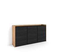 Skraut Home | Aparadores para salón | Gran Capacidad de almacenaje | 156x80x35 cm | 3 Puertas | Armario, Zapatero | Estilo Moderno | Negro y Roble