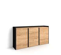 Skraut Home | Aparadores para salón | Gran Capacidad de almacenaje | 156x80x35 cm | 3 Puertas | Armario, Zapatero | Estilo Moderno | Roble y Negro