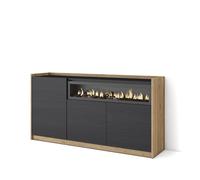 Skraut Home | Aparadores para salón | Gran Capacidad de almacenaje | 156x80x37 cm | 3 Puertas | Chimenea eléctrica | Estilo Moderno | Negro y Roble