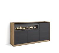 Skraut Home | Aparadores para salón | Gran Capacidad de almacenaje | 156x80x37 cm | 3 Puertas | Chimenea eléctrica | Estilo Moderno | Negro y Roble